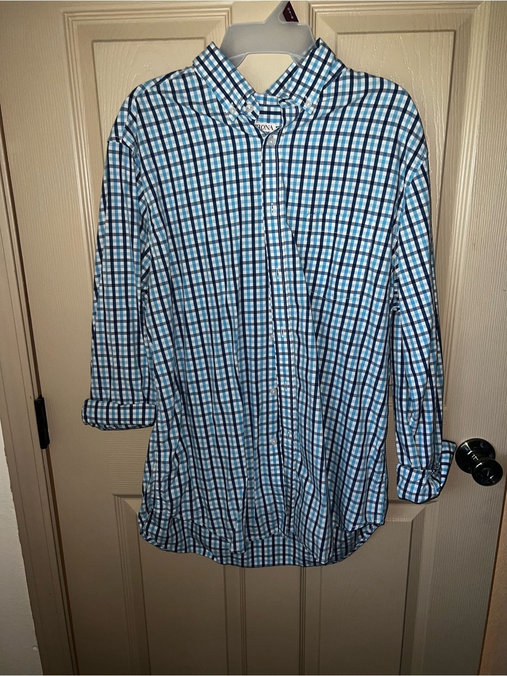 Corona Blue and White Check Long-Sleeve Button-Down Shirt